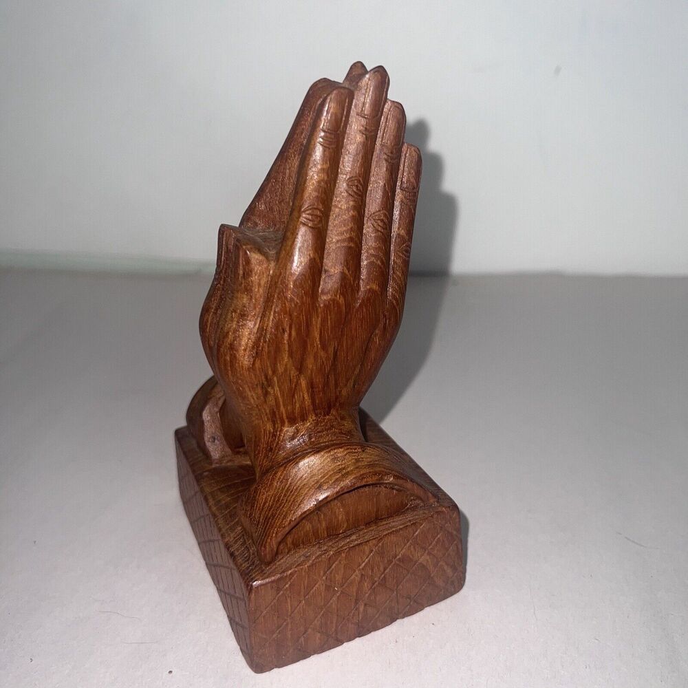 Vintage Hand Carved Wooden Teak Wood Praying Hands